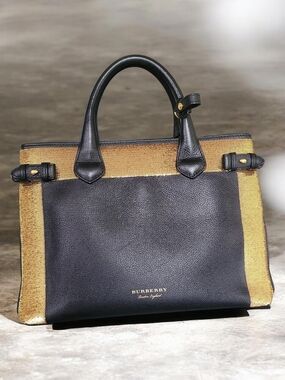 Burberry Banner Gold Sequin & Black Leather Medium Handbag Lmtd Edition